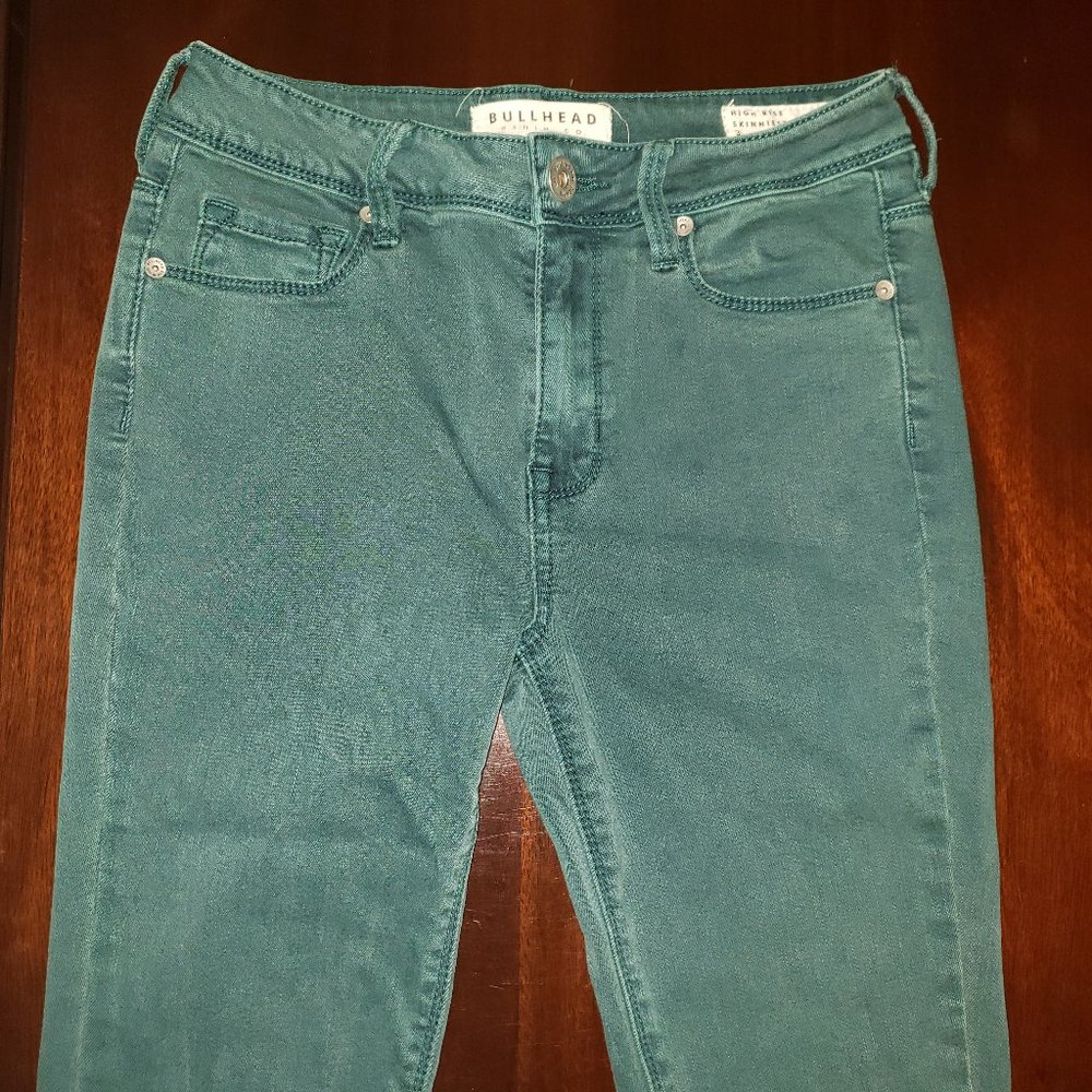 Bullhead High Rise Skinniest Green Jeans